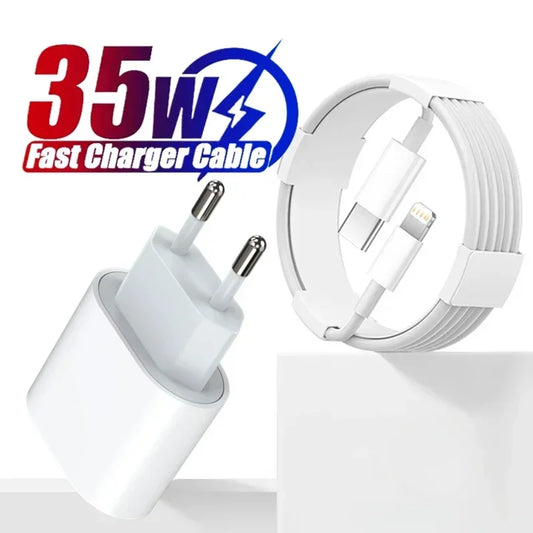 Carregador Rápido 35W PD USB-C para iPhone e iPad — Cabo Incluído, Plug EU/US