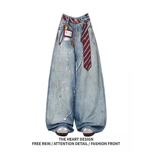 Calça Jeans Baggy Y2K Estética 2000s | Harajuku Vintage Lavado Efeito Envelhecido Azul Plus Size