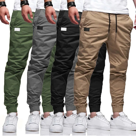 Calças Cargo Masculinas Slim | Poliéster Espinha de Peixe | Multi-Bolsos | Estilo Safari | 4 Cores | S ao XXXL