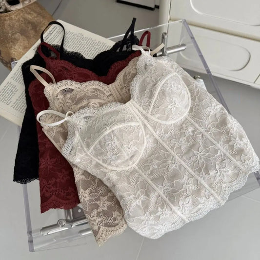 Colete Renda Malha com Almofadas | Top Feminino Chique Doce Verão