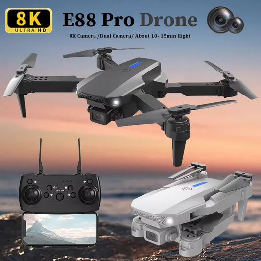 Drone Dobrável E88 | Câmera 4K ou 1080P | Wi-Fi FPV | Motor 816 | Giroscópio 6 Eixos | 4 Variantes | Bolsa Incluída