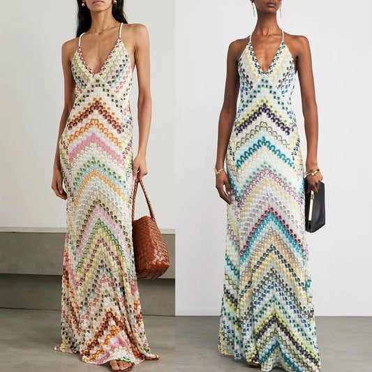 Vestido Maxi Decote em V | Estampado | Sem Mangas
