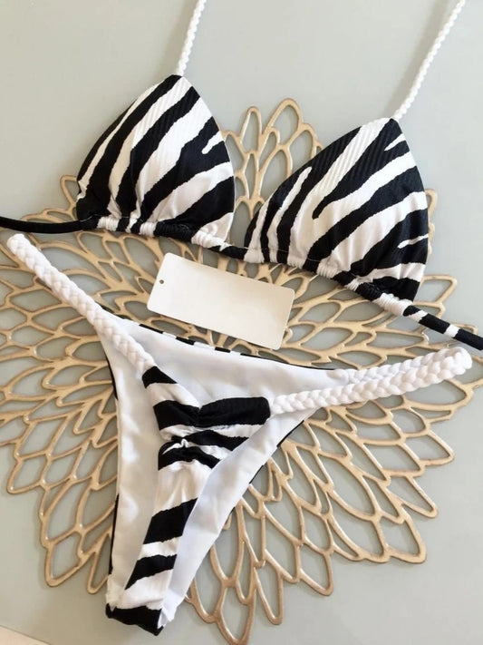 Conjunto Biquíni Feminino 2 Peças | Top Halter Bandagem | Tanga Brasileira | Cintura Baixa | Poliéster | 9 Cores | S ao L
