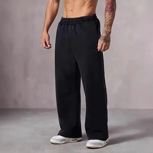 Calças Jogging Masculinas | Poliéster Velo | Corte Largo Reto | Casual | Outono e Inverno | S ao XXL | Preto