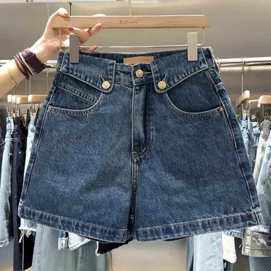 Calção Jeans Feminino Vintage — Cintura Alta, Corte Largo | Verão 2025