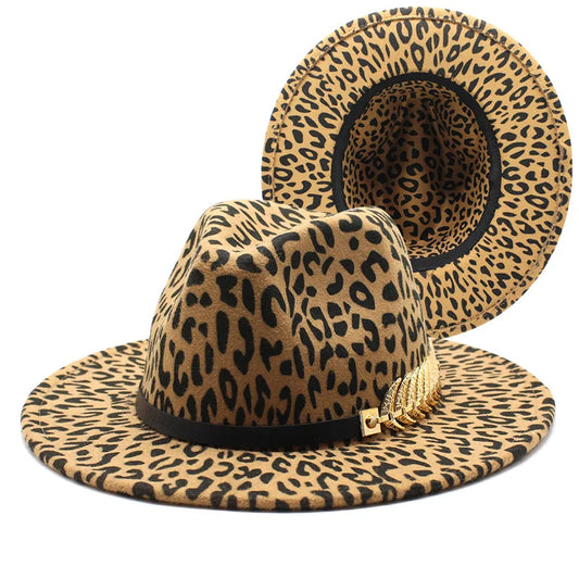 Chapéu Fedora Feminino Estampa Leopardo | Aba Larga Fivela Clássica Tamanho Único 56-58cm