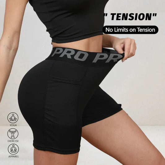 Shorts Femininos Desportivos | Cintura Alta Elástica Cós com Letras Secagem Rápida S-XL