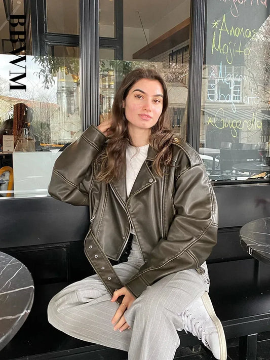 Colete Jaqueta Couro Falso Oversized Vintage | Cinto | Streetwear Biker | Preto | XS a XL