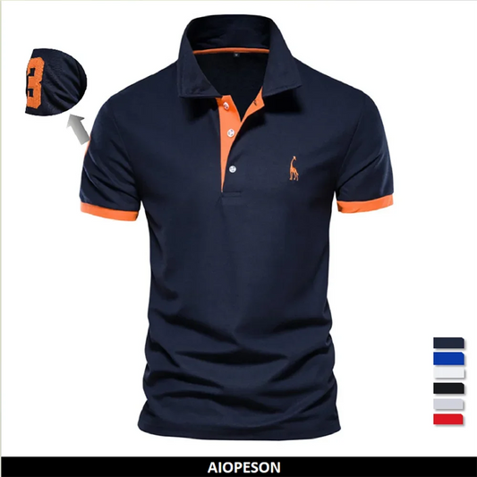 Camisa Polo Masculina | Girafa Bordada | Algodão + Poliéster | 8 Cores | EUR S ao XXL