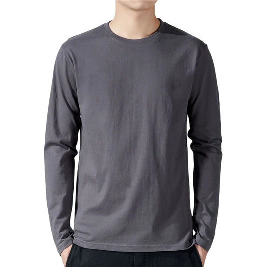 T-shirt Masculina Manga Longa | Algodão | Gola Redonda | Casual | 5 Cores | M ao 5XL