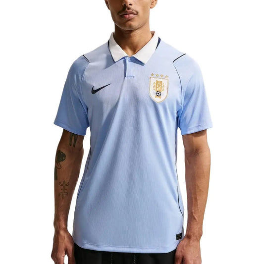 Camisa de Futebol Nike Dri-Fit Versão Torcedor Seleção Uruguaia Copa do Mundo 2026 Estilo Polo Quebra-Vento de Secagem Rápida Manga Curta