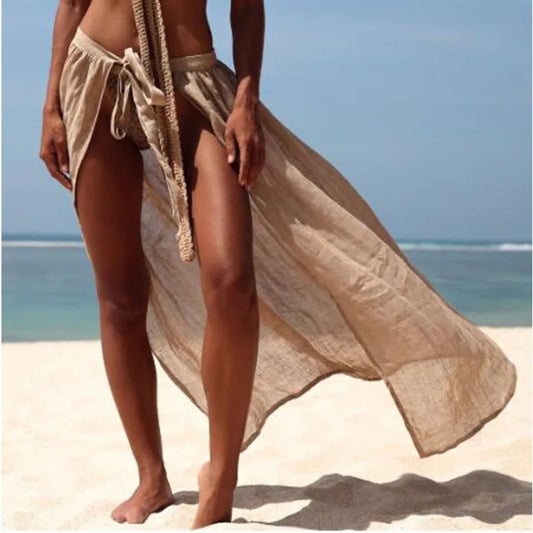 Saída de Praia Feminina | Túnica Sarong Envoltório | Saia Cover-Up | Cor Sólida | Poliéster Viscose | 4 Cores | Tamanho Único