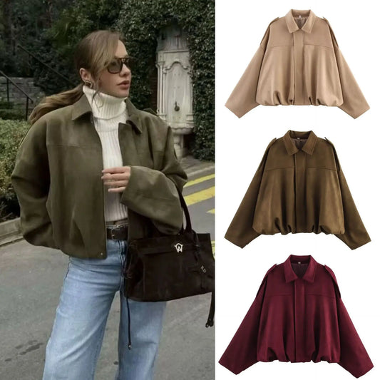 Jaqueta Feminina Manga Morcego Estilo Piloto | Zip | 7 Cores | S a XXL