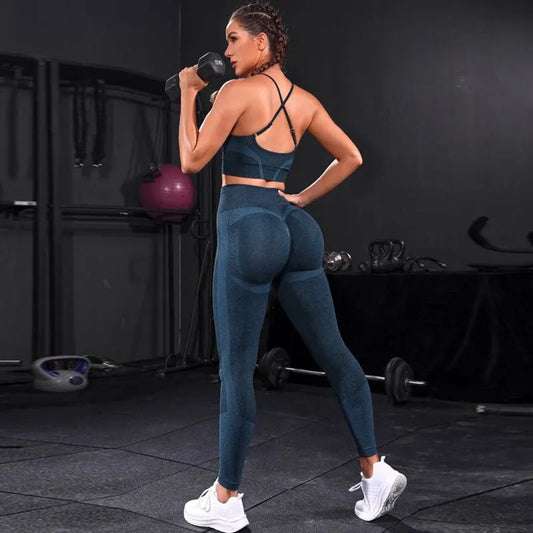Conjunto Fitness Feminino 2 Peças — Leggings Cintura Alta Sem Costura + Top | Yoga e Treino | 5 Cores | S a L