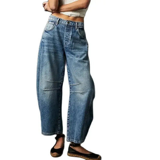 Calças Jeans Retas Vintage Estilo Americano | Emenda Joelho Patchwork Lavado Solto 5 Cores