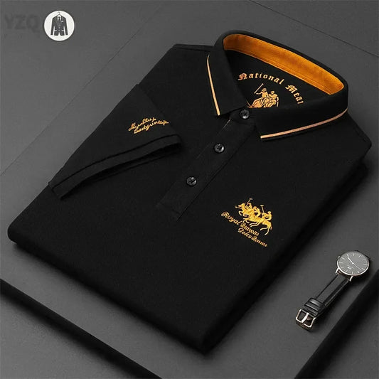 Polo Masculina Bordada | Manga Curta | Anti-Rugas | Casual | 6 Cores | M ao 4XL