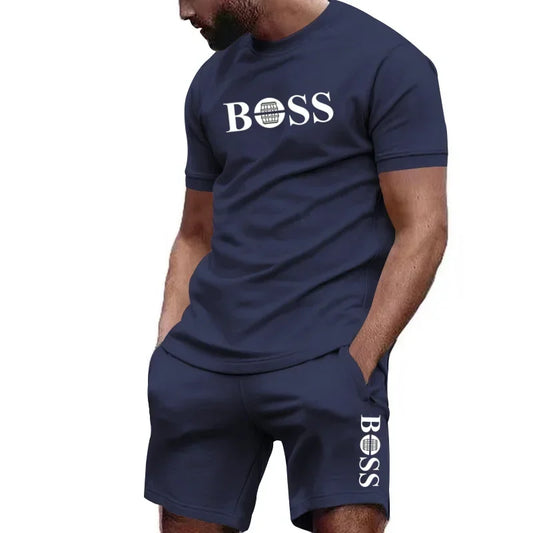 Conjunto Desportivo Masculino 2 Peças | T-Shirt + Calças | Poliéster Fino | 12 Cores | S ao 4XL