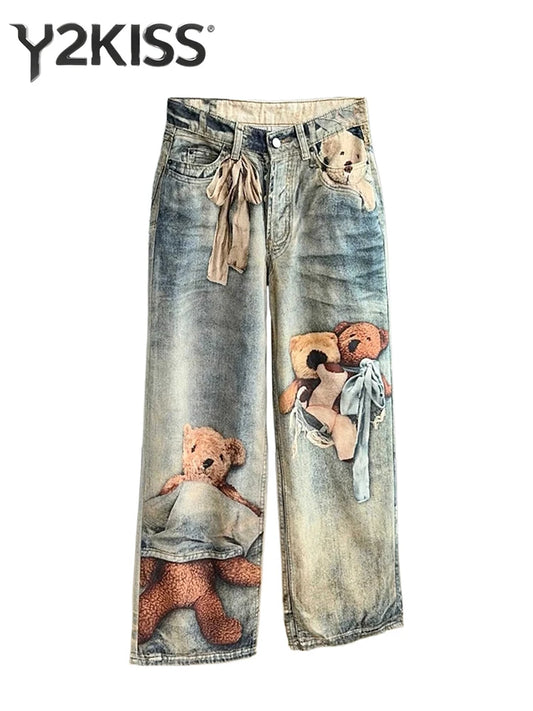 Calça Jeans Baggy Tie-Dye Gráfica | Harajuku High Street 2000s Cowboy Trend Elegante