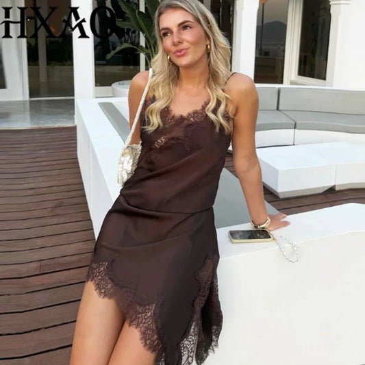 Vestido Feminino de Renda Sem Mangas | Mini Decote em V Elegante Verão XS-L