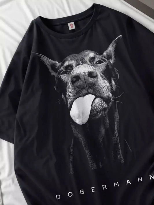 T-Shirt Feminina Estampa Doberman | 100% Algodão | Oversized Casual | 8 Cores | S a XXXL