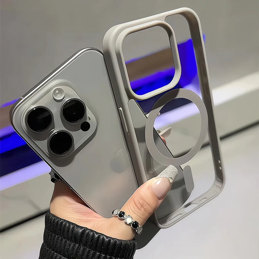 Capa MagSafe Fosca Magnética para iPhone | Anti-riscos | Titânio Natural | 10 Cores