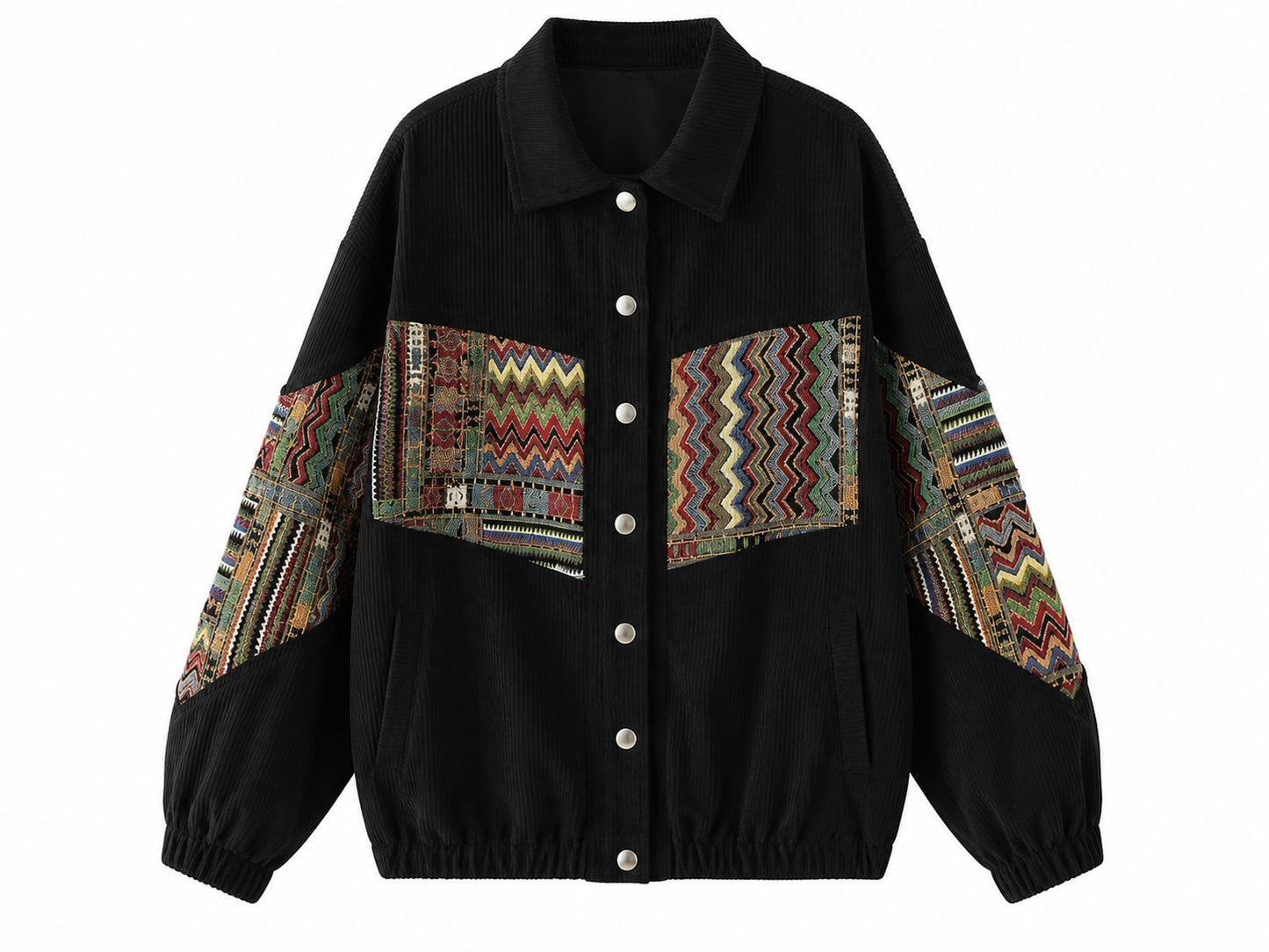 Jaqueta Casual com Estampado Patchwork e Botões