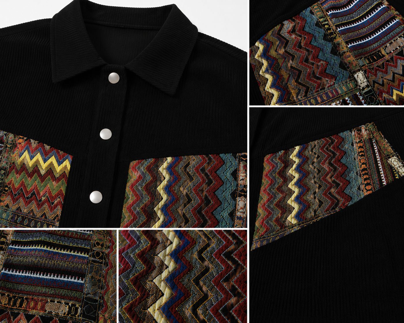 Jaqueta Casual com Estampado Patchwork e Botões