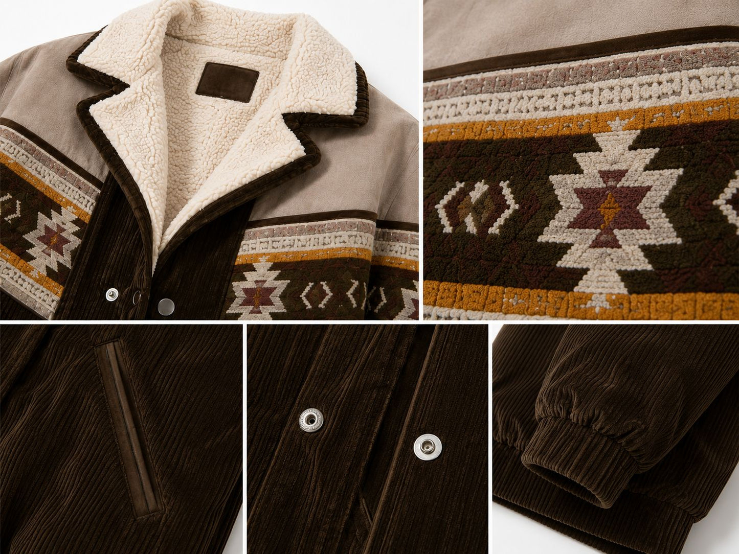 Jaqueta Grossa com Estampado e Costuras Decorativas