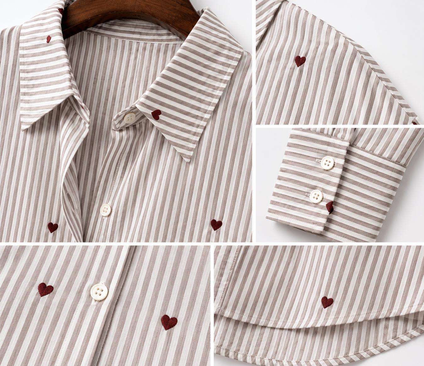 Camisa Feminina Listrada com Lapela e Botões