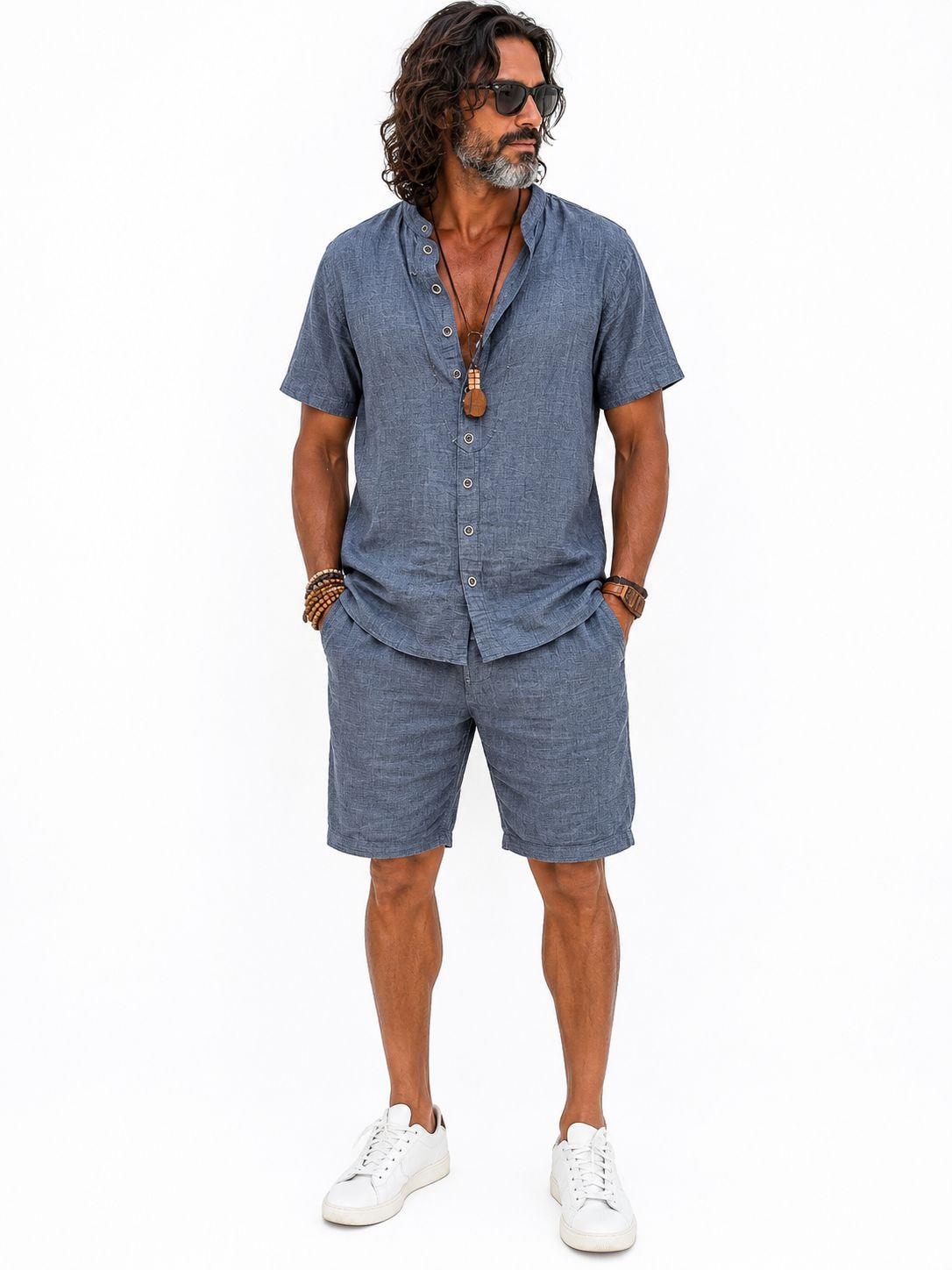Conjunto Masculino | Camisa Cardigã Manga Curta + Calções