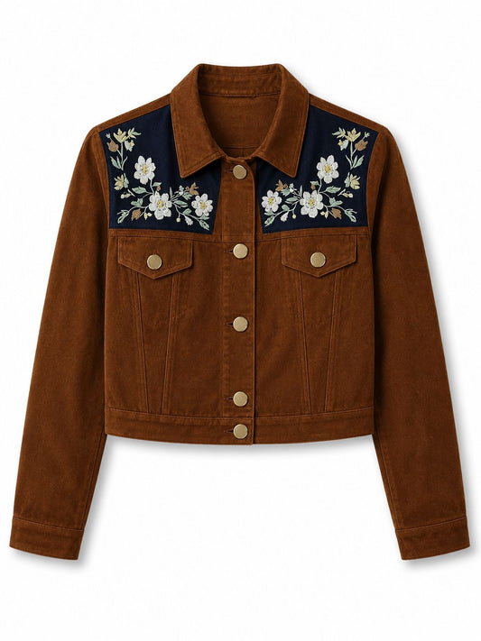 Jaqueta com Bordado Floral e Lapela