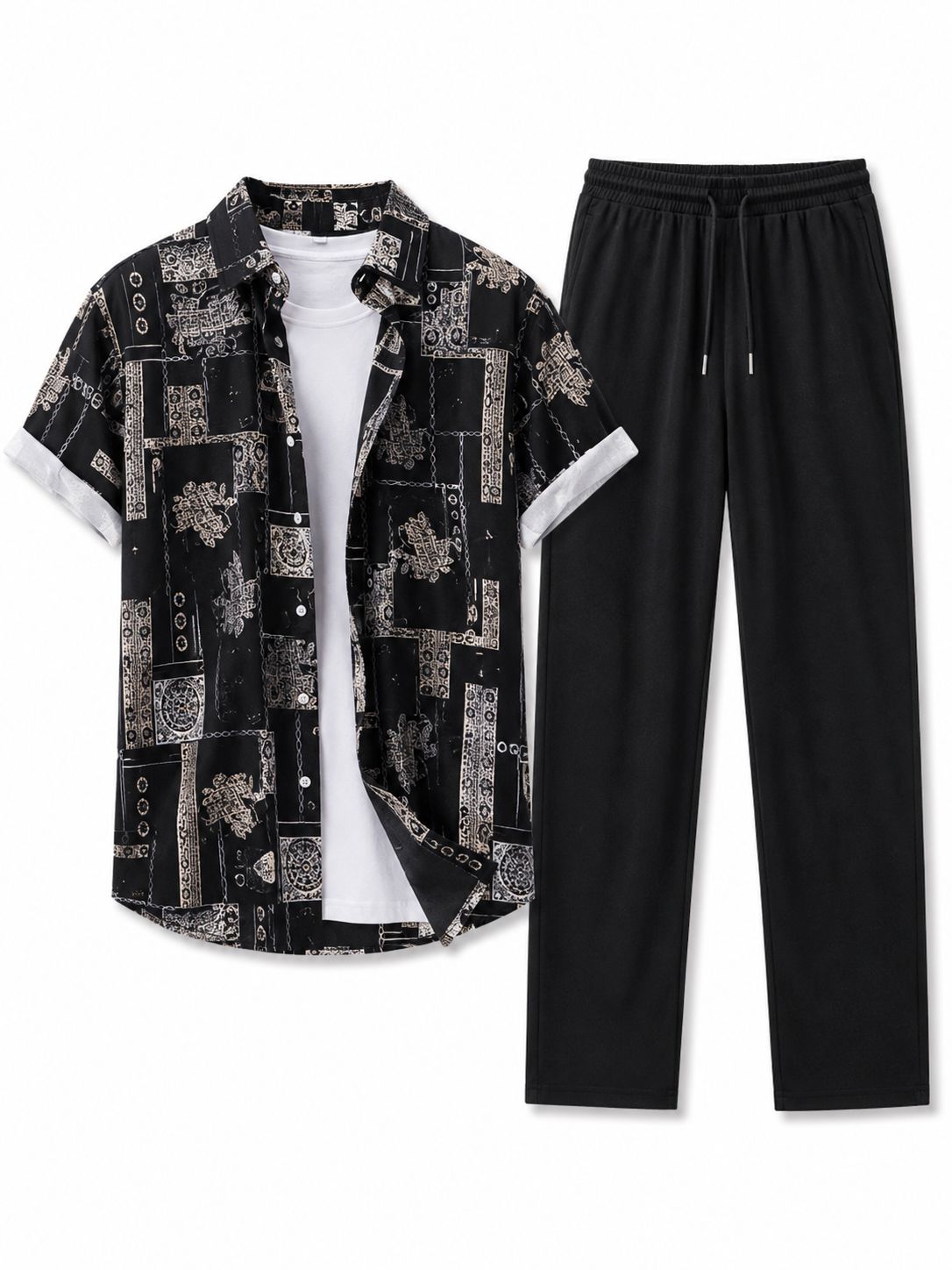 Conjunto de Verão Masculino | Camisa com Botões + Calças Drape