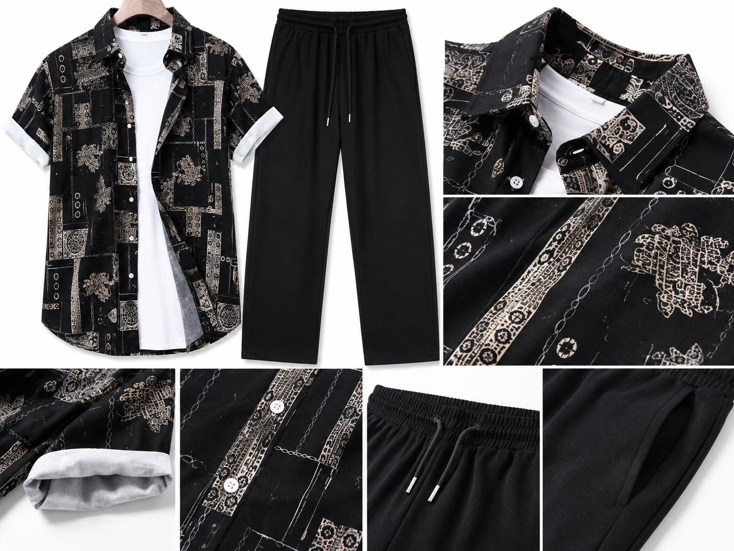 Conjunto de Verão Masculino | Camisa com Botões + Calças Drape