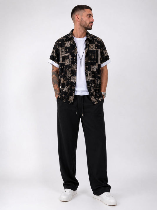Conjunto de Verão Masculino | Camisa com Botões + Calças Drape