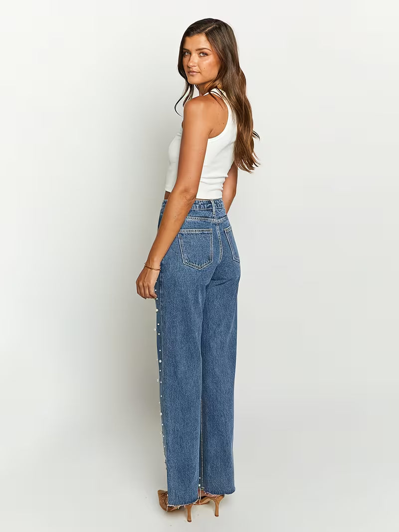 Calças Wide Leg com Pérolas | Elegante | Femininas