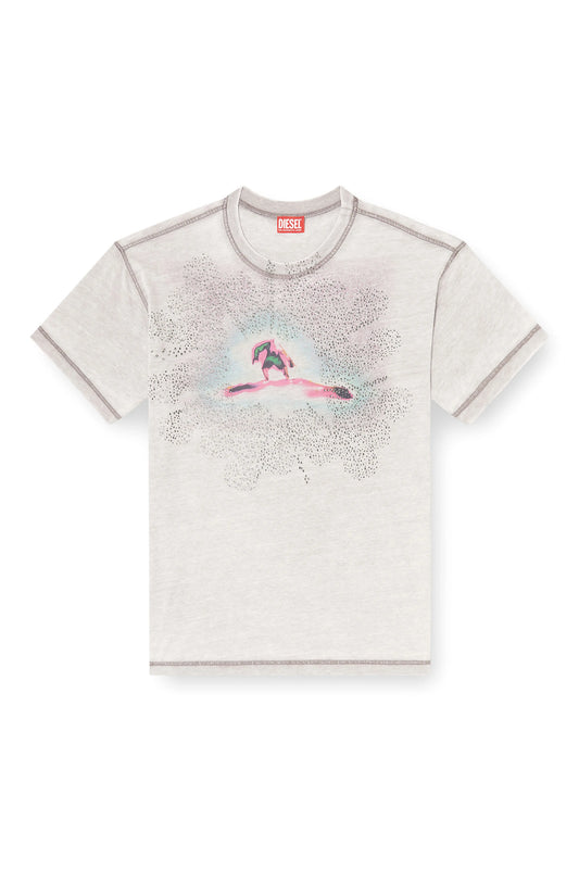 DIESEL T-Norm — T-Shirt Gráfica com Strass e Efeito Burnout
