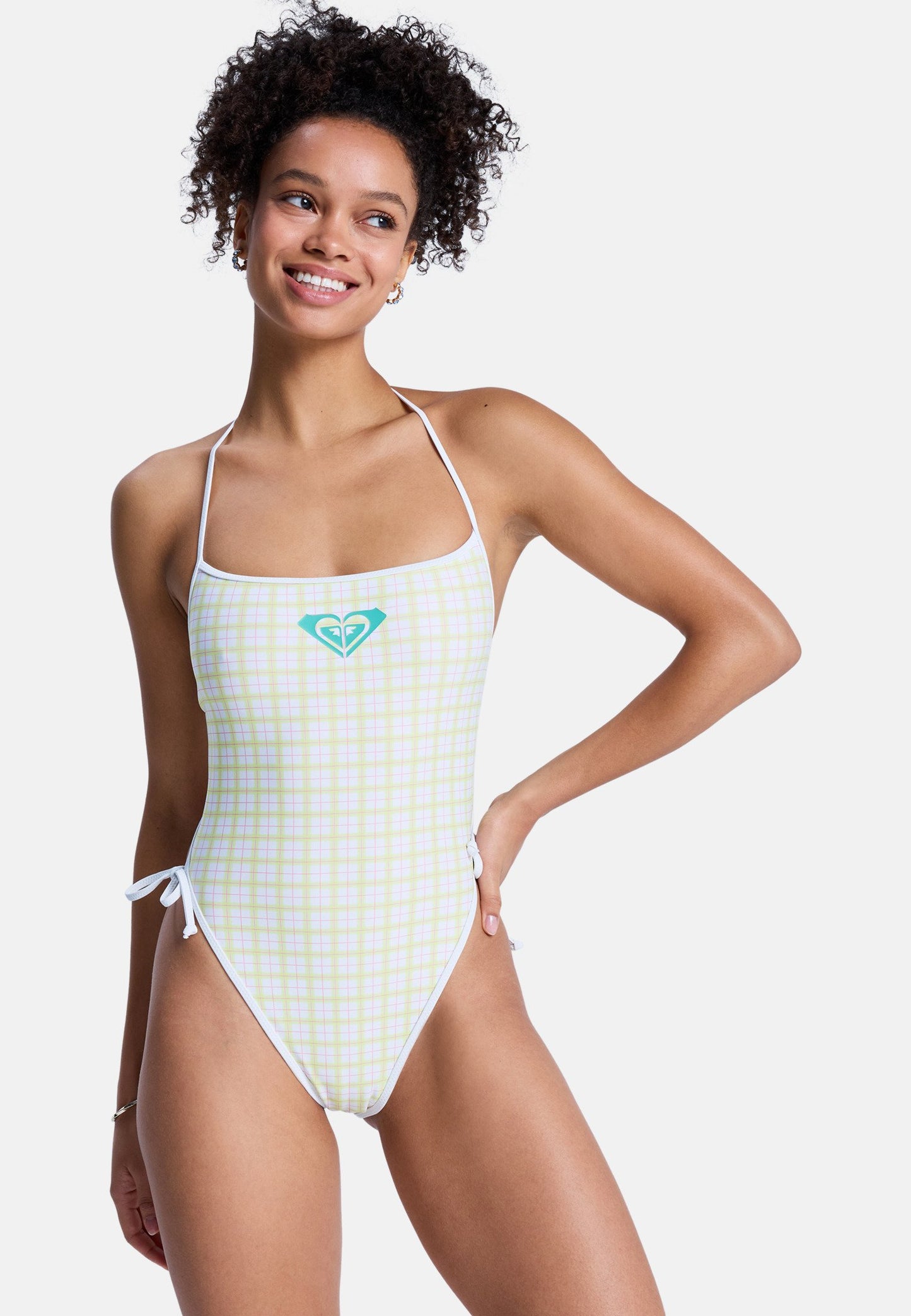 Roxy The Swell Revo Fato de Banho Feminino | Sem Aro | Costas Nuas | Xadrez Branco
