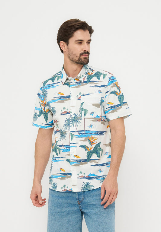 Pier One | Camisa Off White Estampada Semitransparente Algodão