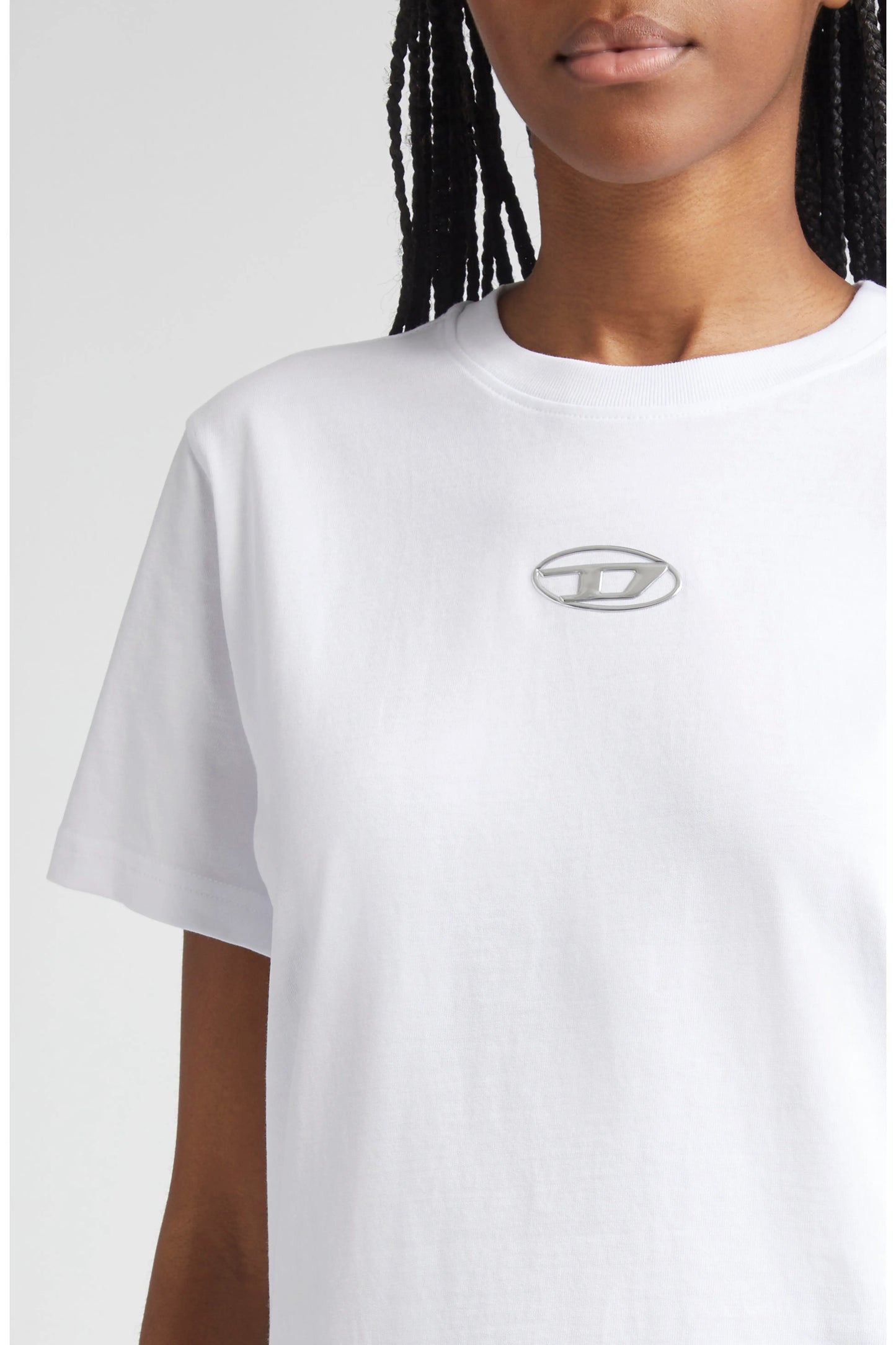 DIESEL — T-Shirt Metallic Oval D com Cutout em Algodão Orgânico