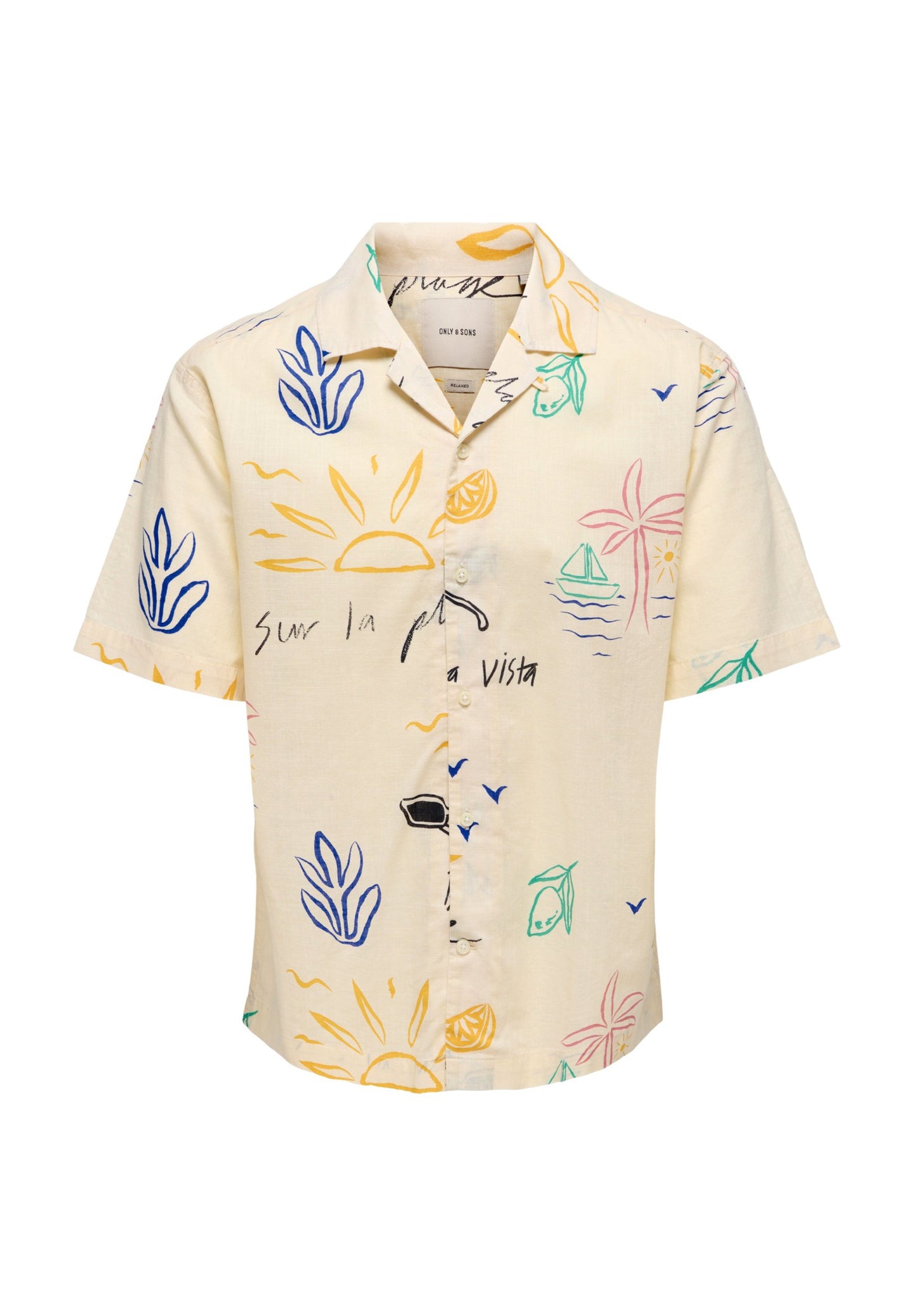 Only & Sons | ONSLUKE RESORT SHIRT Camisa Estampada Branco Antigo | 100% Algodão