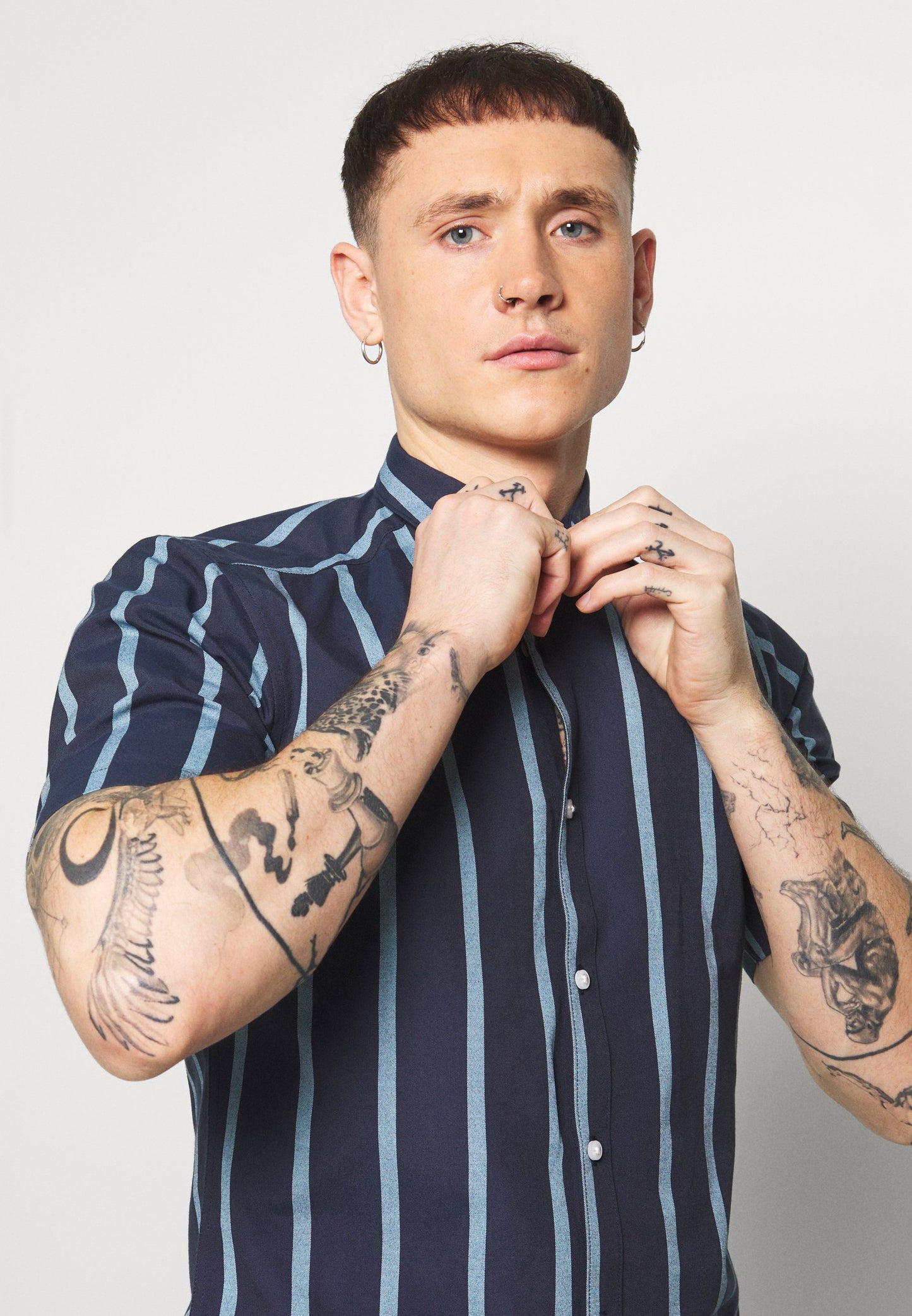 Only & Sons | ONSTRAVIS LIFE STRIPED Camisa Riscas Azul Marinho Piqué