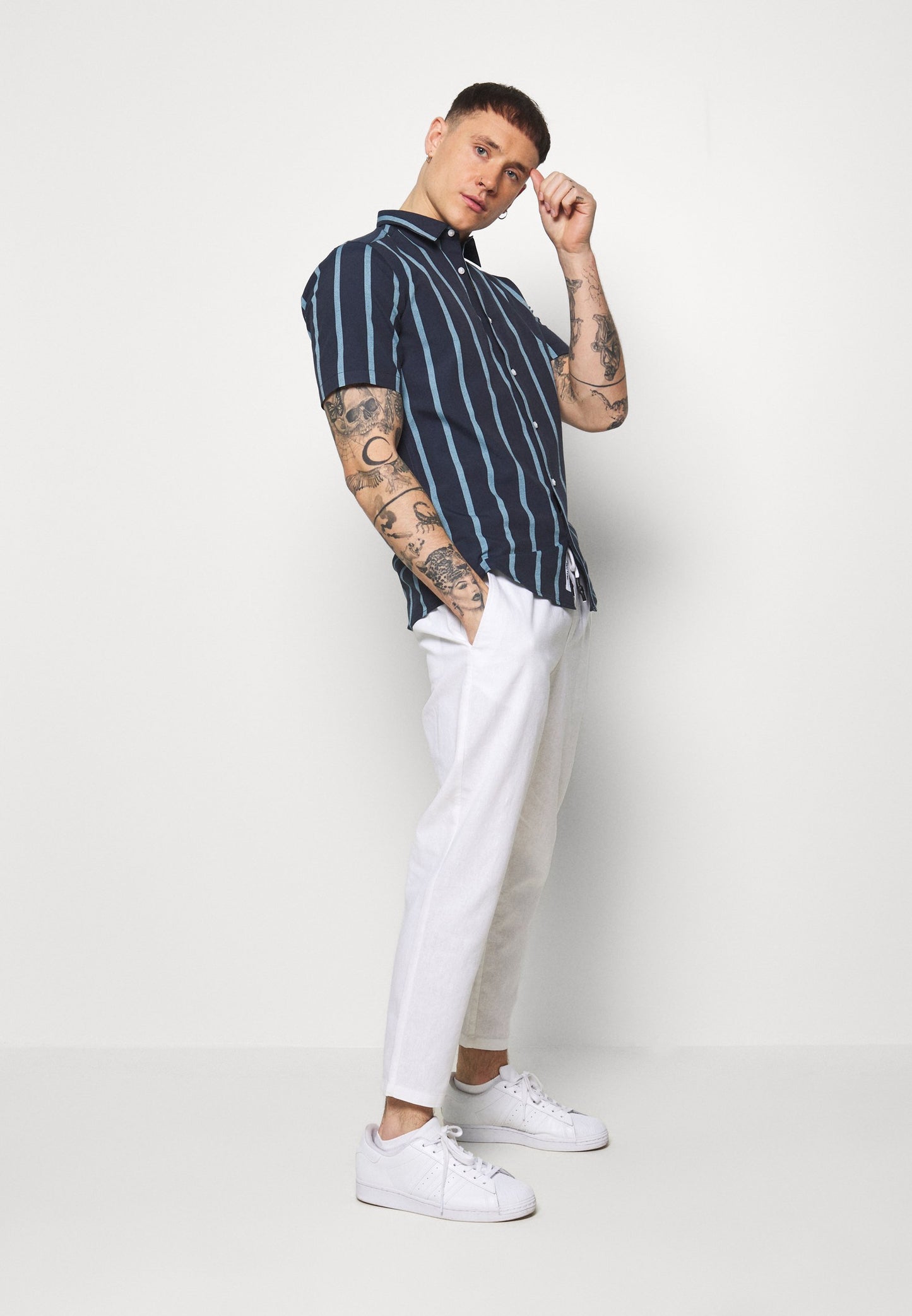 Only & Sons | ONSTRAVIS LIFE STRIPED Camisa Riscas Azul Marinho Piqué