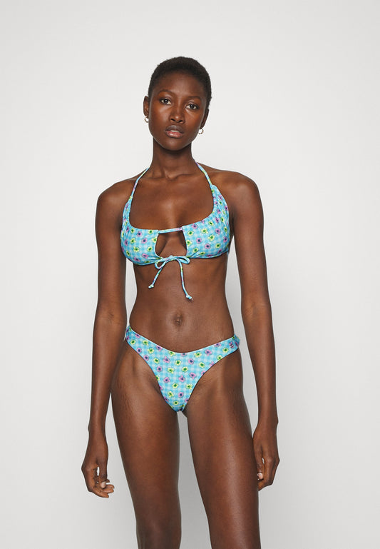 ONLY | ONLPETRA SET Biquíni Azul Floral | Sutiã Sem Aro Fecho Traseiro