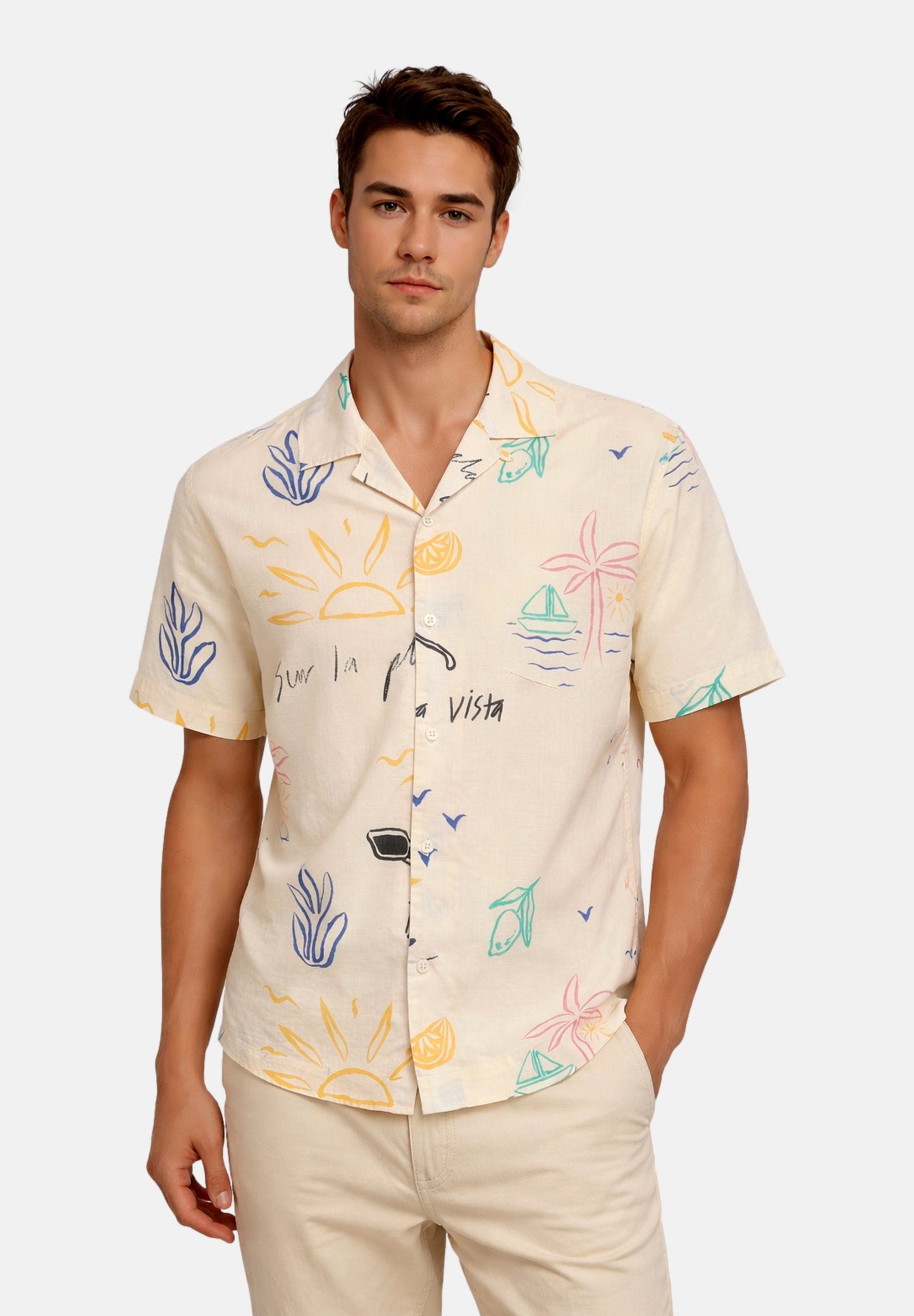 Only & Sons | ONSLUKE RESORT SHIRT Camisa Estampada Branco Antigo | 100% Algodão