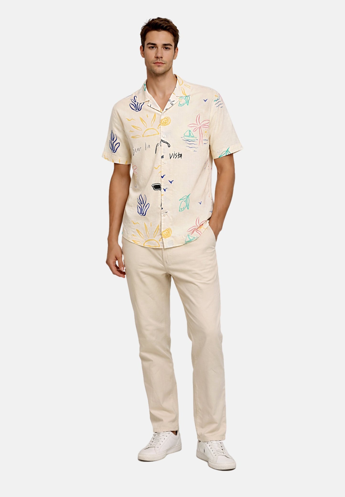 Only & Sons | ONSLUKE RESORT SHIRT Camisa Estampada Branco Antigo | 100% Algodão