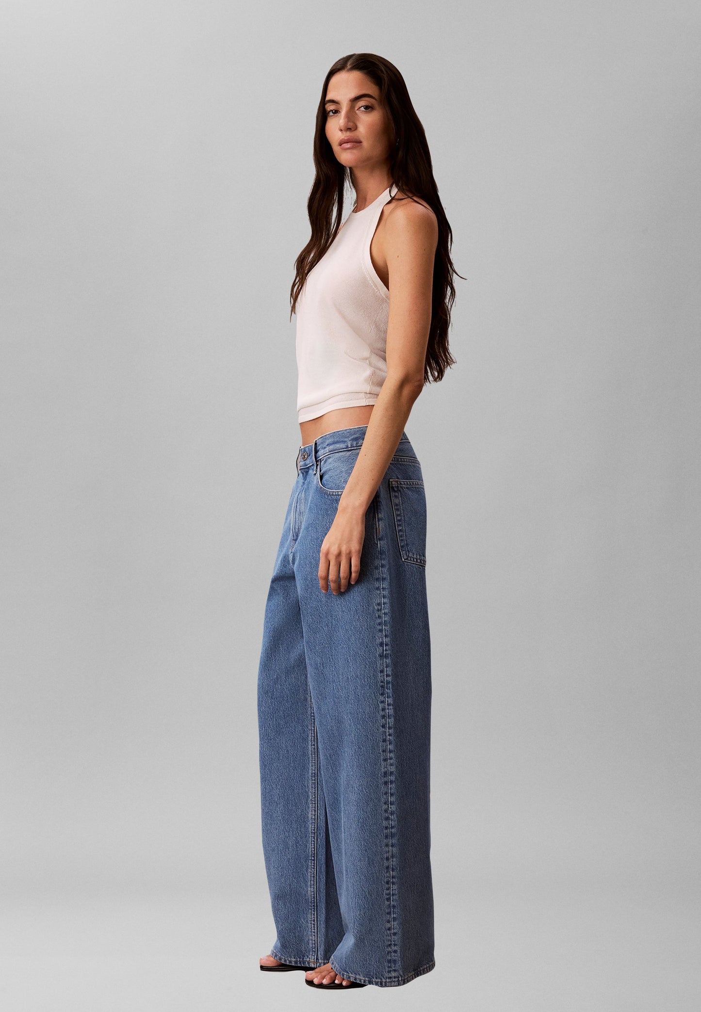 LOW RISE — Calças Wide Leg Calvin Klein | Coastal Blue