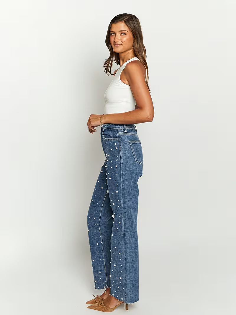 Calças Wide Leg com Pérolas | Elegante | Femininas
