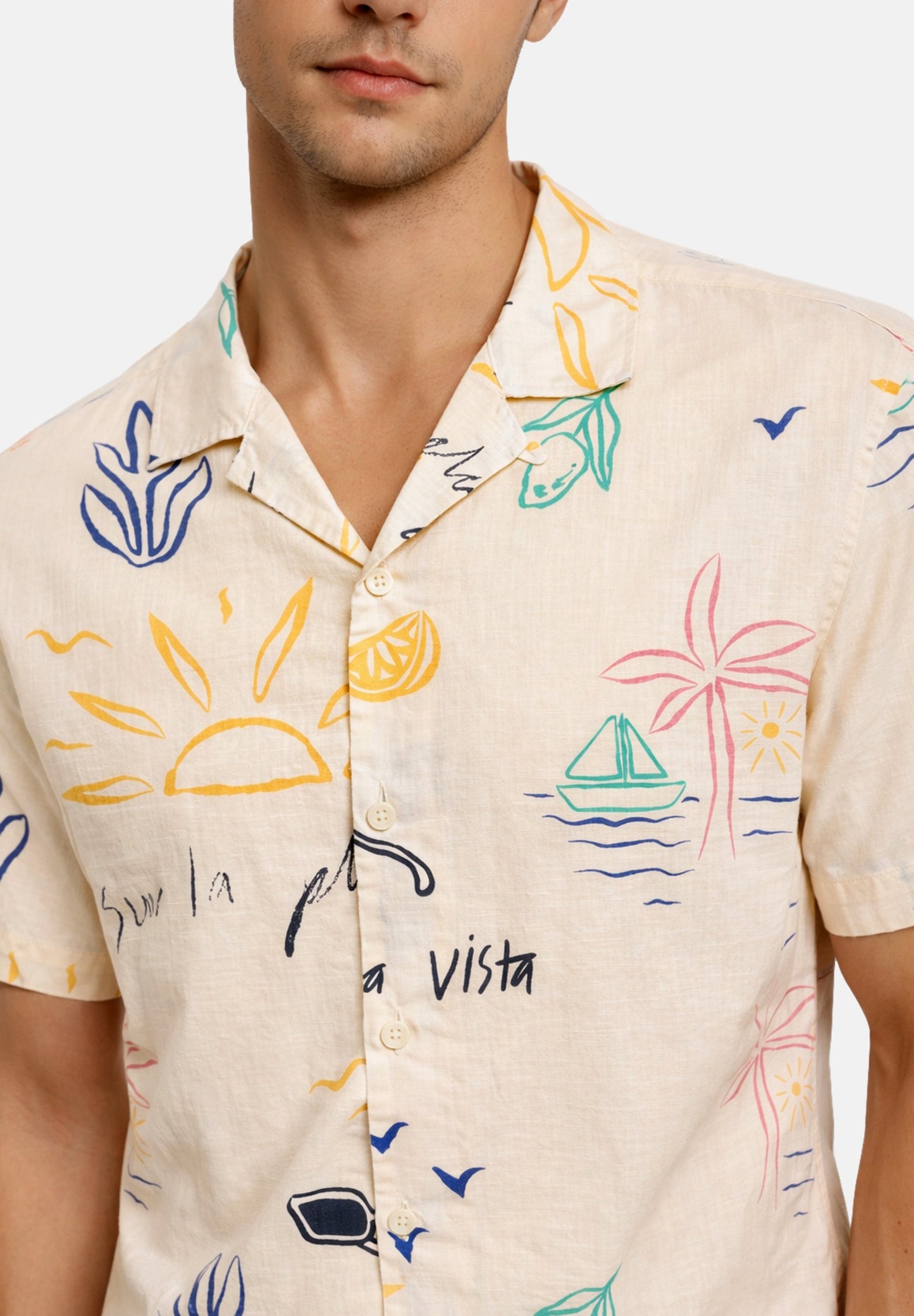 Only & Sons | ONSLUKE RESORT SHIRT Camisa Estampada Branco Antigo | 100% Algodão