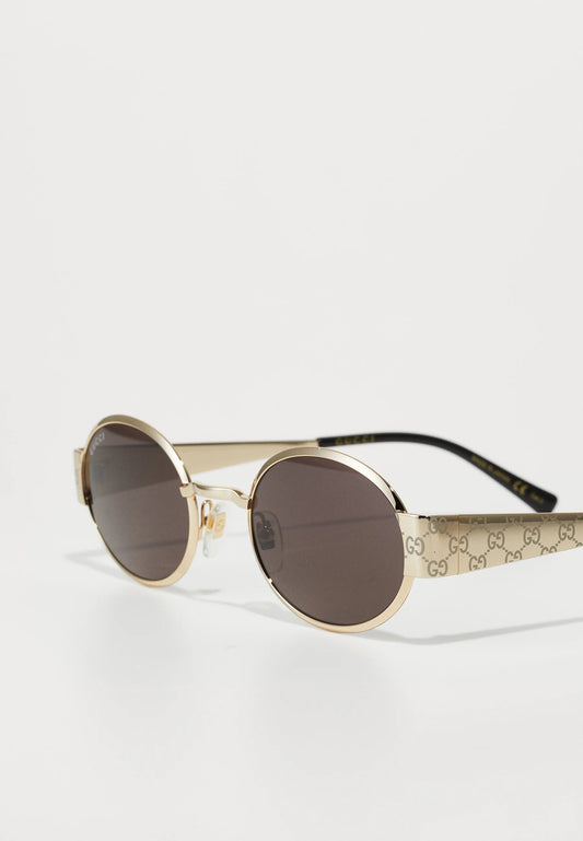 Gucci — Óculos de Sol Oval Unisex | Gold/Brown | Estampado | Modelo GG1854S-005